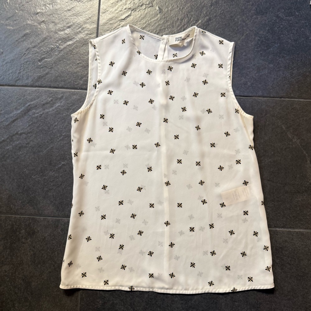Diane Von Furstenberg White Semi Sheer Tank Top size P